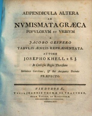 Adpendicula altera ad numismata graeca populorum et urbium