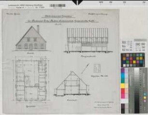 Gemen (Borken) Bauerschaft Wirthe Pachtung Focke Wohnhaus Grundriß, Ansicht, Schnitte 1912 1 : 100 46 x 51,5 Zeichnung Landsberg-Velensches Bauamt Landsberg-Velen