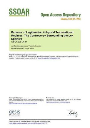 Patterns of Legitimation in Hybrid Transnational Regimes: The Controversy Surrounding the Lex Sportiva