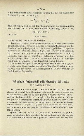Sui principi fondamentali della Geometria della retta.