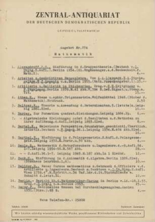 Nr. 274: Mathematik