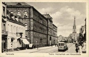Postkartenalbum. "Karlsruhe - Technische Hochschule und Kaiserstraße". Kaiserstraße, Technische Hochschule, Kirche St. Bernhard