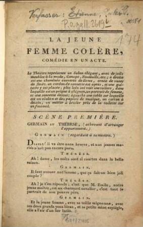 Le jeune femme colère : comédie en un acte et en prose