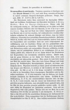 644-645 [Rezension] DeSmet, Aloysius, De sponsalibus & matrimonio