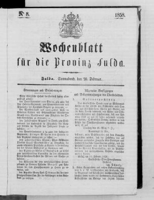 Nr. 8, Ausgabe vom 20. Februar 1858