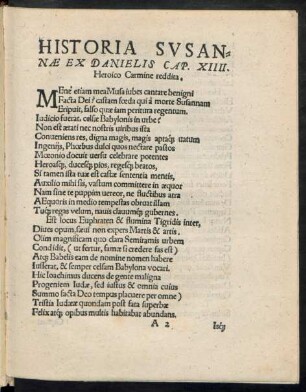 Historia Susannae Ex Danielis Cap. XIIII. Heroico Carmine reddita.