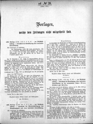 Anlage: ad No. 38 (498-504.), Vorlagen, welche den Zeitungen nicht mitgeteilt sind