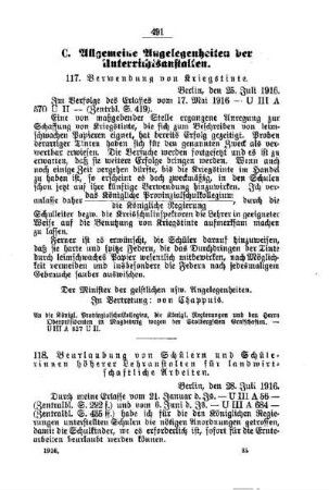 Beurlaubung von Schülern und Schülerinnen höherer Lehranstalten für landwirtschaftliche Arbeiten : [C. Allgemeine Angelegenheiten der Unterrichtsanstalten]