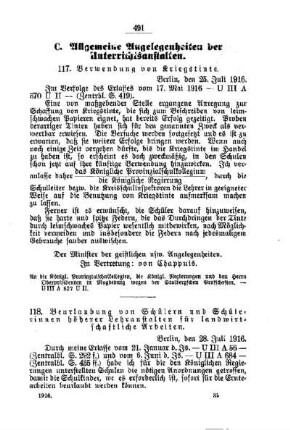 Beurlaubung von Schülern und Schülerinnen höherer Lehranstalten für landwirtschaftliche Arbeiten : [C. Allgemeine Angelegenheiten der Unterrichtsanstalten]