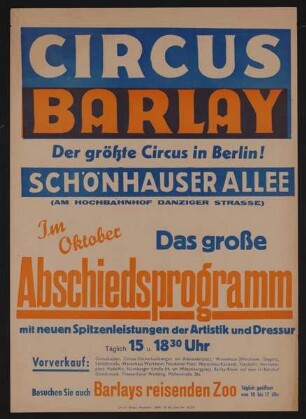 Circus Barlay - Das große Abschiedsprogramm, Berlin, 1946