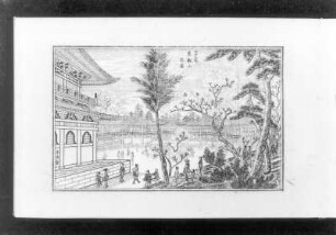 Der Tôeizan (Kan'ei Tempel) von Ueno in Edo (Tokyo) : Shuntosai (Hersteller): Der Tôeizan (Kan'ei Tempel) von Ueno in Edo (Tokyo). Seite 16. Aus dem Buch: Verschiedene japanische Landschaften. Kupferstich; 76 x 120 mm. Dresden: Kupferstich-Kabinett A ohne Inv. in B 735v,1