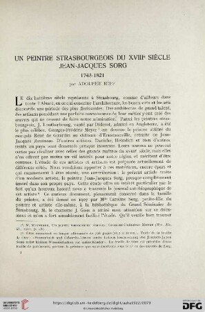 1: Un peintre strasbourgeois du XVIIIe siècle Jean-Jacques Sorg : 1743-1821