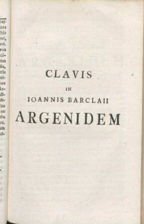 Clavis In Ioannis Barclaii Argenidem