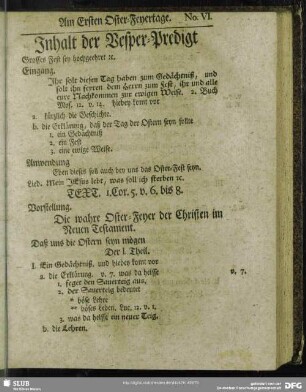 Inhalt der Vesper-Predigt [Am Ersten Oster-Feyertage]