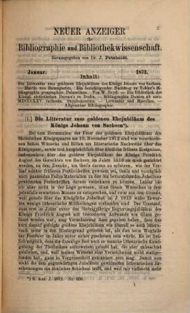 Neuer Anzeiger für Bibliographie und Bibliothekwissenschaft. 1873, 1873