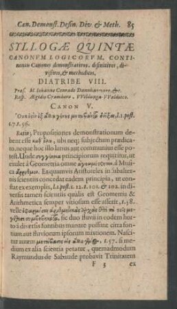 Syllogae Quintae Canonum Logicorum, Continentis Canones demonstrativos, definitivos, divisivos, & methodicos