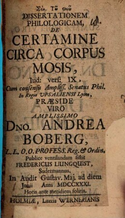Diss. philol. de certamine circa corpus Mosis : Iud. vers. IX.