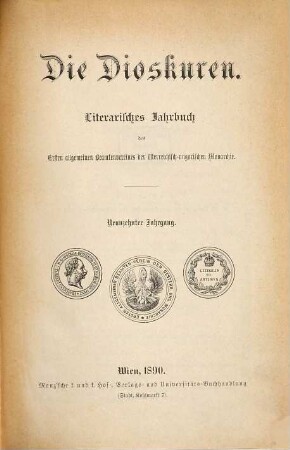 Die Dioskuren : literarisches Jahrbuch d. Ersten Allgemeinen Beamten-Vereins der Österreichisch-Ungarischen Monarchie. 19. 1890