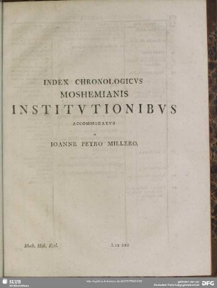 Index Chronologicus Moshemianis Institutionibus Accommodatus