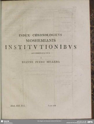 Index Chronologicus Moshemianis Institutionibus Accommodatus