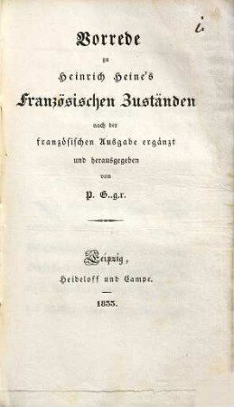 Vorrede zu Heinrich Heine's Französischen Zuständen