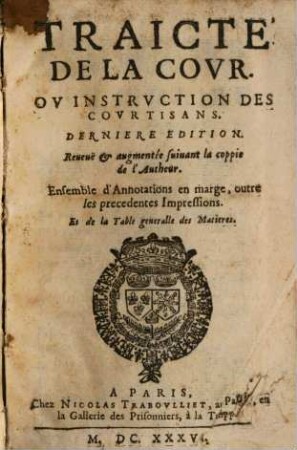 Traicté de la Cour ou instructions