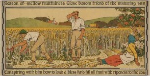 Jahreszeitendarstellung Herbst: Schnitter bei der Ernte am Getreidefeld, aus der Serie der Schaubilder für Kinder "The Fitzroy Pictures"