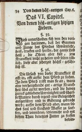 Das VI. Capitel. Von denen böß-artigen hitzigen Fiebern.