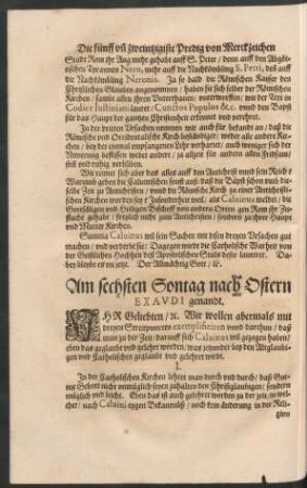 Am sechsten Sontag nach Ostern Exaudi genandt.