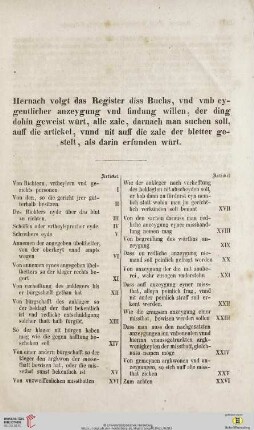 Hernach volgt das Register diss Buchs, vnd vmb eygentlicher anzeygung vnd findung willen [...]