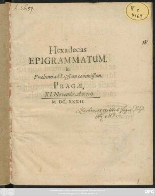 Hexadecas Epigrammatum. In praelium ad Lipsiam commissum
