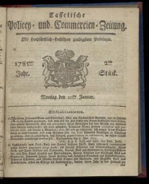 2tes Stueck, Montag den 10ten Januar. 1785