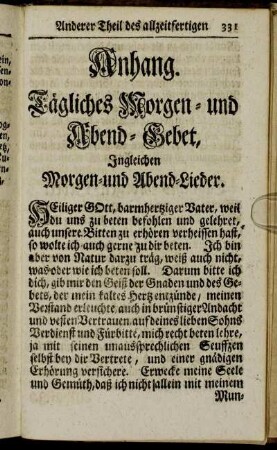 Anhang. Tägliches Morgen- und Abend-Gebet, [...].