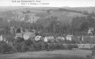 Pirna-Rottwerndorf. Blick von der Plantage auf das Unterdorf, Ansichtskarte