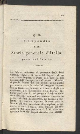 §. II. Compendio della Storia generale d'Italia presa dal Salmon