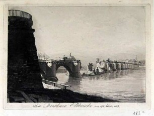 Die Dresdner Elbbrücke am 19. März 1813