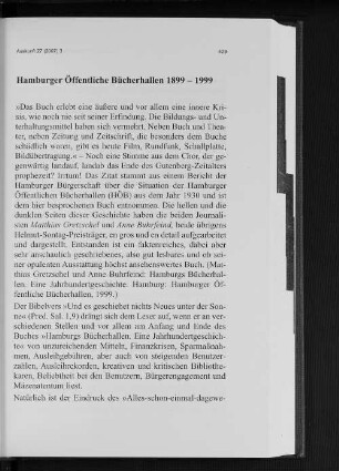 Hamburger Öffentliche Bücherhallen 1899-1999