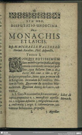 Syn Theo. Disputation Undecima De Monachis Et Laicis