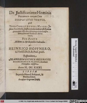qua Tertia Christophori Mayeri Jesuitae Antithesis, Iusticiae in haerentis perfectionem generatim adstruens, discutitur, & tertiae nostrae Demonstrationis firmitudo declaratur