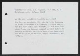Brief von Gerhart Hauptmann an Jagniatków, geschrieben von Elisabeth Beerbohm