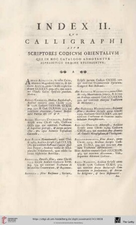 Index II. qvo Calligraphi sive Scriptores Codicvm Orientalivm [...]
