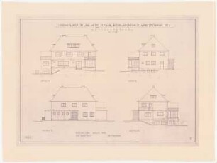 Haus Jansen, Berlin-Grunewald: Ansichten Garten-, Rück-, NO- und SW-Seite 1:100 (von Inv.Nr. 21981)