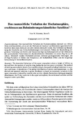 Das raumzeitliche Verhalten der Hochatmosphäre, erschlossen aus Bahnänderungen künstlicher Satelliten