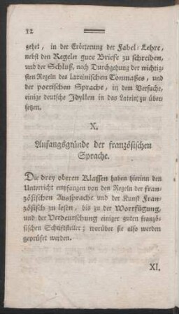 X. Anfangsgründe der französischen Sprache