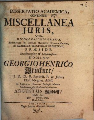 Dissertatio Academica, Contines Miscellanea Iuris
