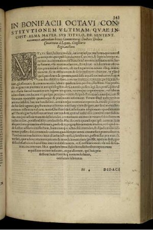 In Bonifacii Octavi constitvtionem vltimam, qvae incipit: alma mater. svb titvlo, de sentent, ...