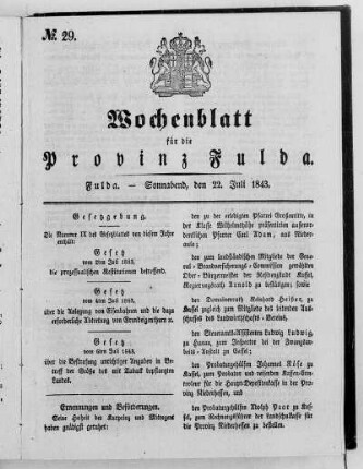 Nr. 29, Ausgabe vom 22. Juli 1843