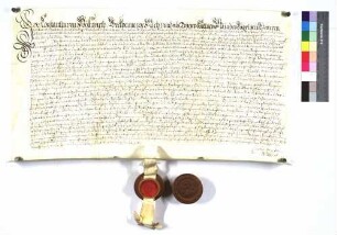 Lehenrevers des Konstantin von Woellwarth für sich und seinen Vetter von der Fachsenfelder Linie gegen Propst Franz Ludwig zu Ellwangen über den Mantelhof, Hofherrnhof, Affalterried, Rötenberg (Rettenberg), Treppach, Ober- und Unterrombach, das Fischwasser zu Unterböbingen die Rems gen. und den Klotzbach
