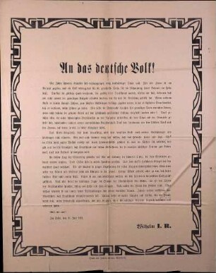 An das deutsche Volk: Eintritt in das 5.Kriegsjahr, Aufruf Kaiser Wilhelmes II.