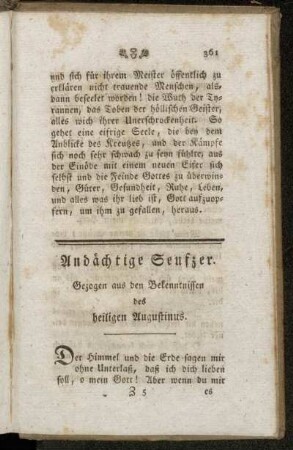 Andächtige Seufzer. Gezogen aus den Bekenntnissen des heiligen Augustinus.